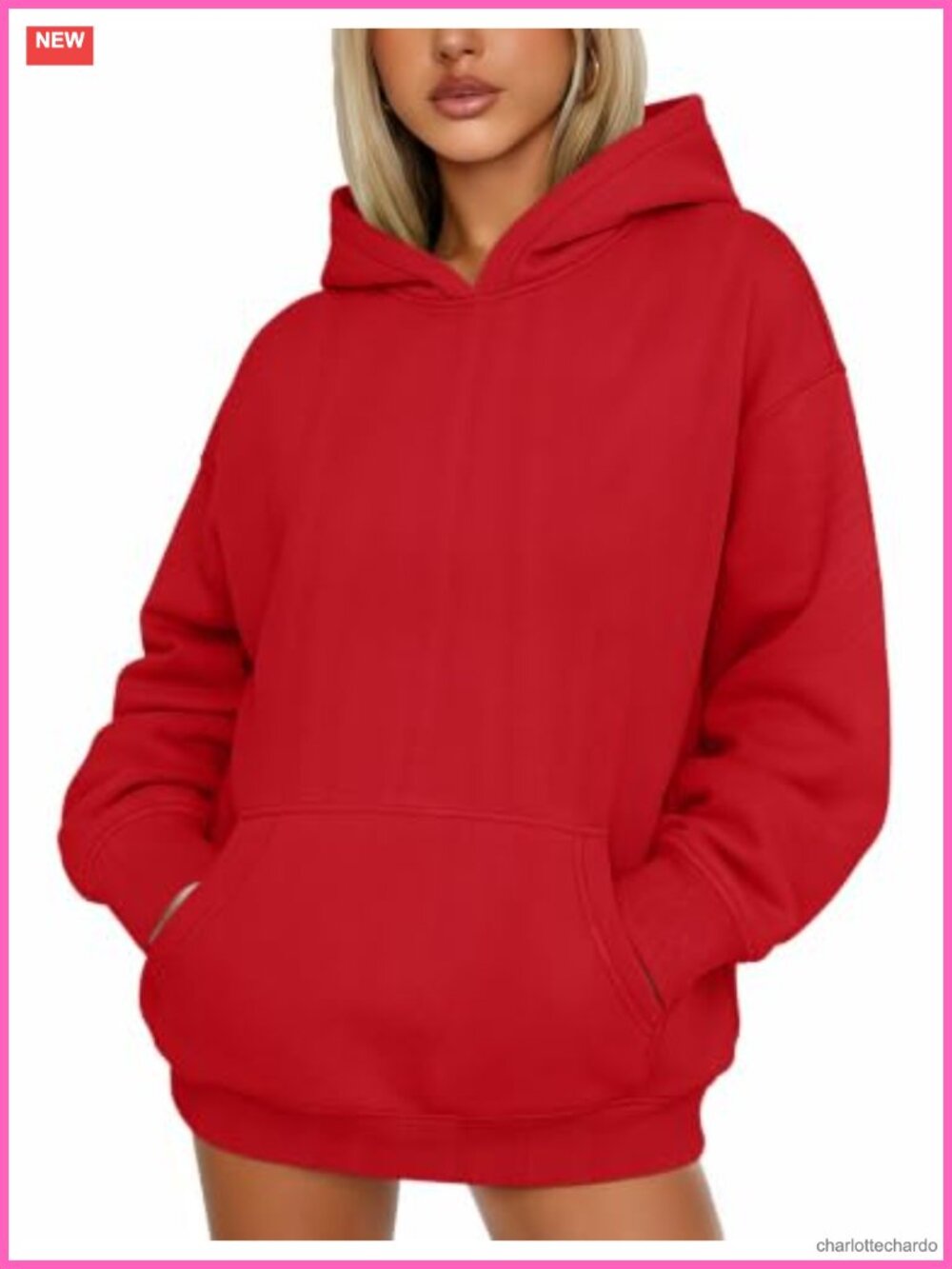 Women's Oversized Fleece Hoodie with Pocket, 48% Polyester 47% Rayon 5%
